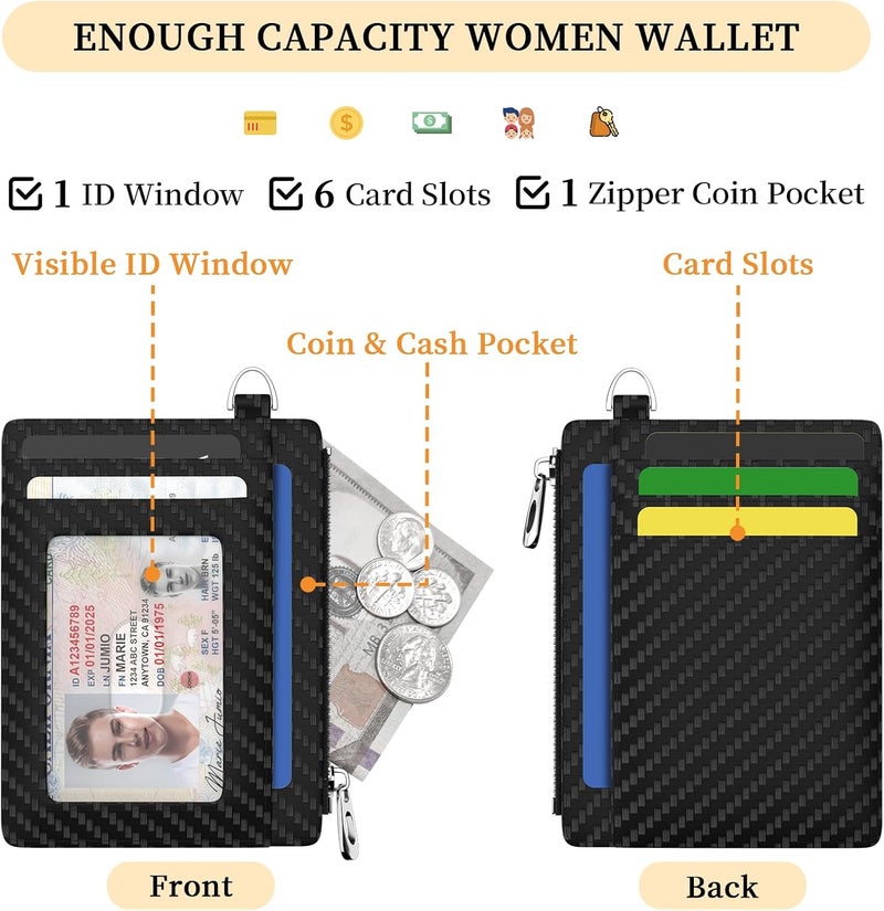 Hancynir Slim Wallet Minimalist Credit Card Holder RFID Blocking Small Card Wallets Mini Front Pocket PU Leather Card Case Thin Travel Zipper Coin Cash Wallet for Men Women Gifts - Image 4